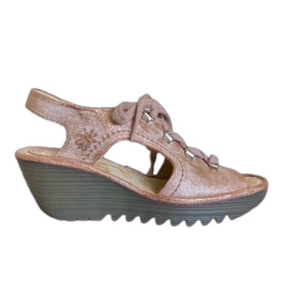 Fly London Cool Luna Lace Up Peep Toe Wedges